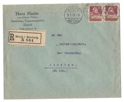 ZÜRICH 10.01.23 Brief (R864) n. Altikon Zu#154 Mi#165x [L32]