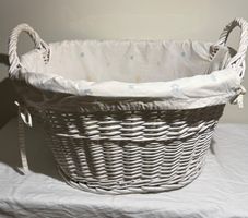Wäschekorb Weide weiss mit Stoffeinsatz
