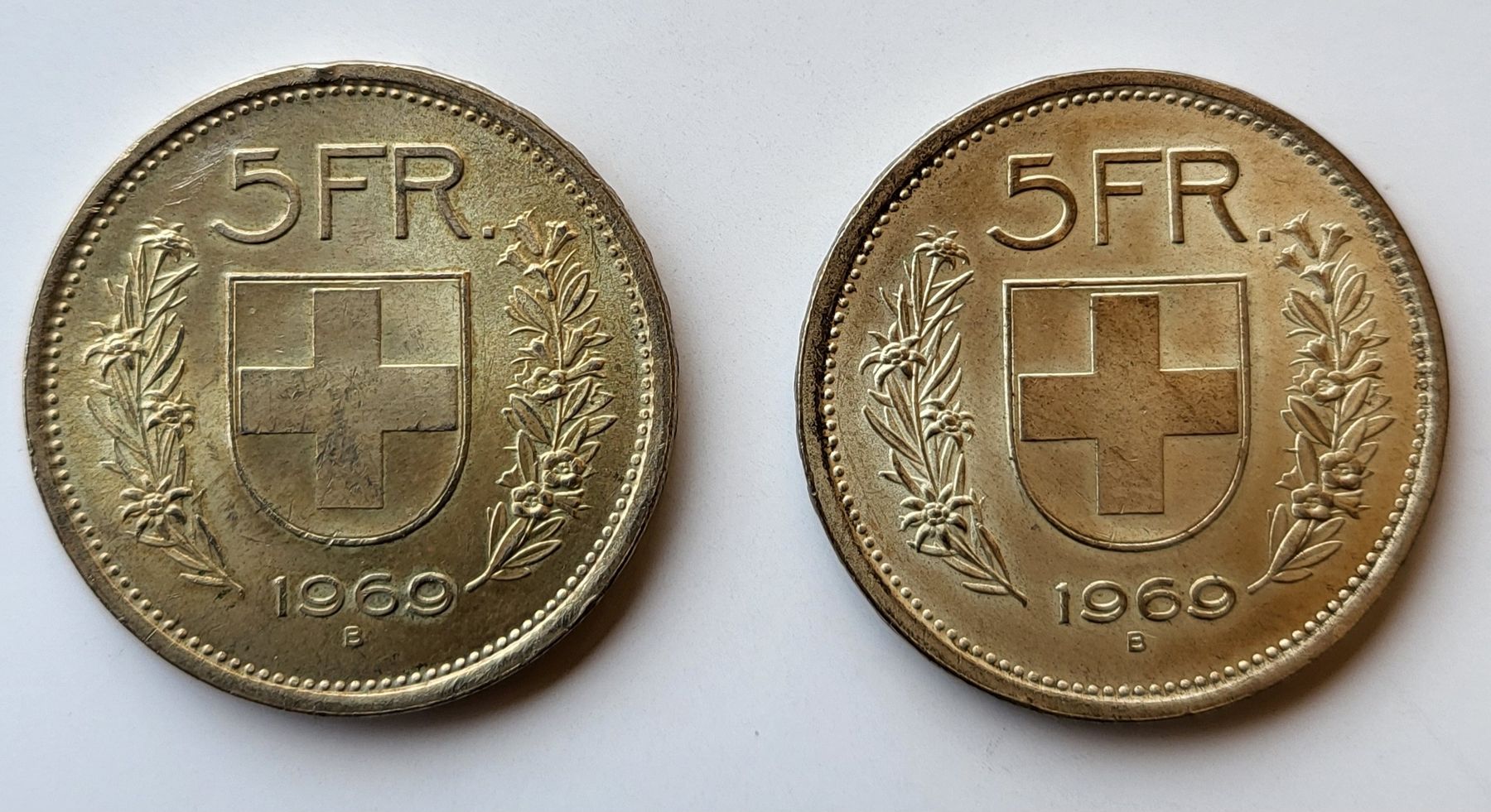 Tutti le monete: 2x 5 Franken Silber 1969 – Usato da Thun venduto da harry999 1