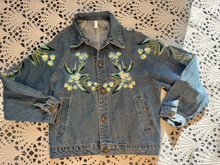 Vintage Jacke Jeansjacke mit Blumenstickere Blau XS Top