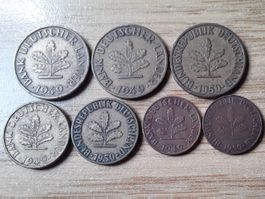 Deutschland 1, 5 und 10 Pfennig 1949/1950 - Lot 7 Stück!