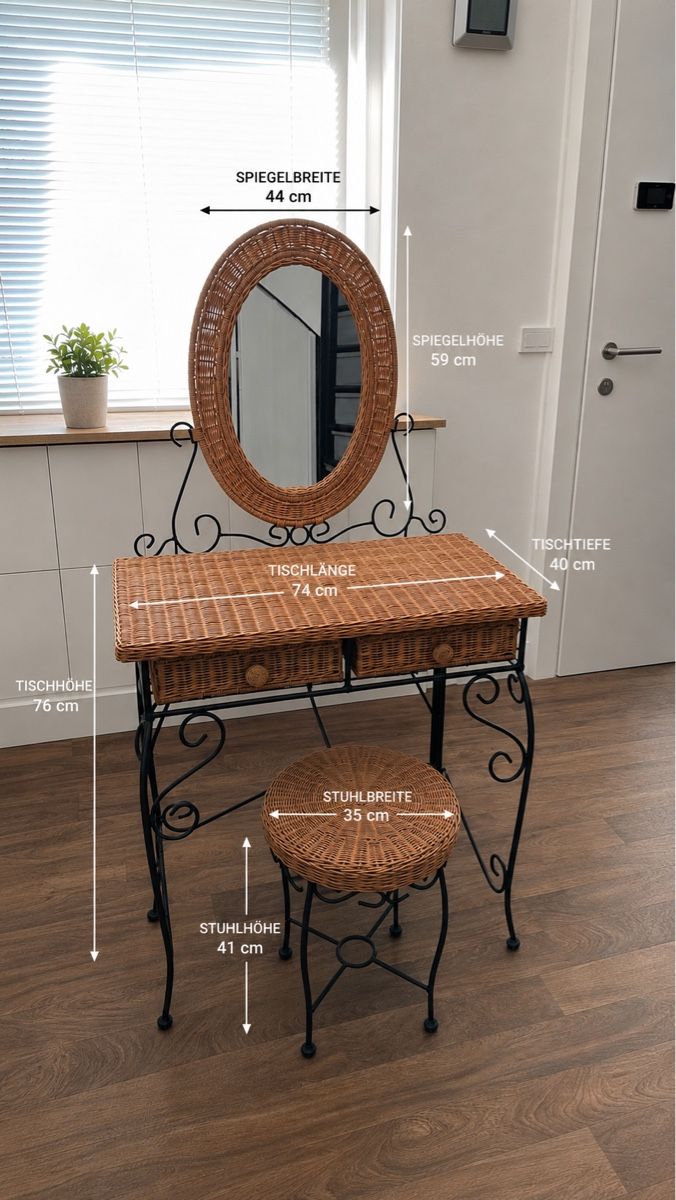 Tavoli da trucco: Wicker Vanity Set With Mirror And Stool 3 Parts – Usato da Wädenswil venduto da ira_5qdm 1