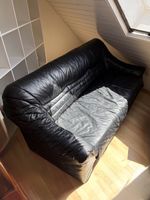 Ledersofa-Gruppe 2er+3er zusammen/ schwarz