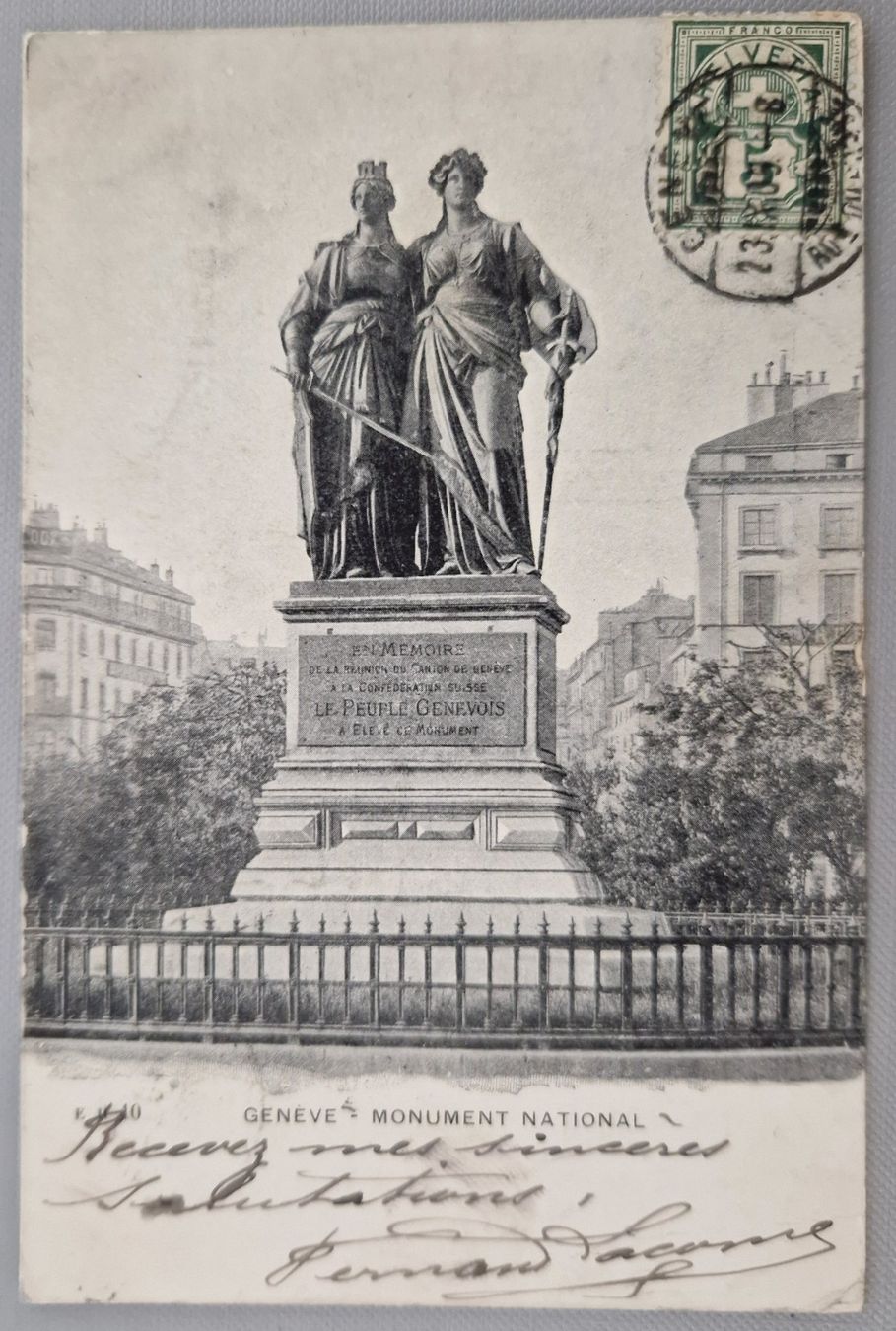 Cartoline postali: Genf Monument National 1905 – Usato da Melchnau venduto da Arthurius