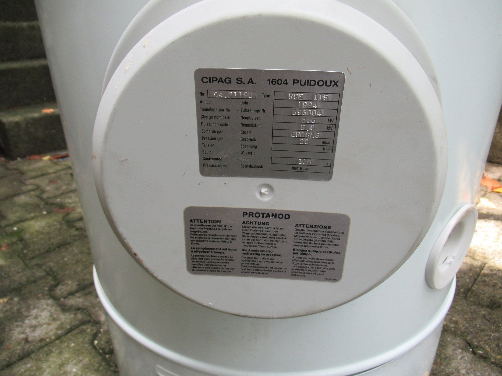 Sanitari: Boiler, Erdgas, Cipag, 115 Liter – Usato da Oberrieden venduto da kratos8 1