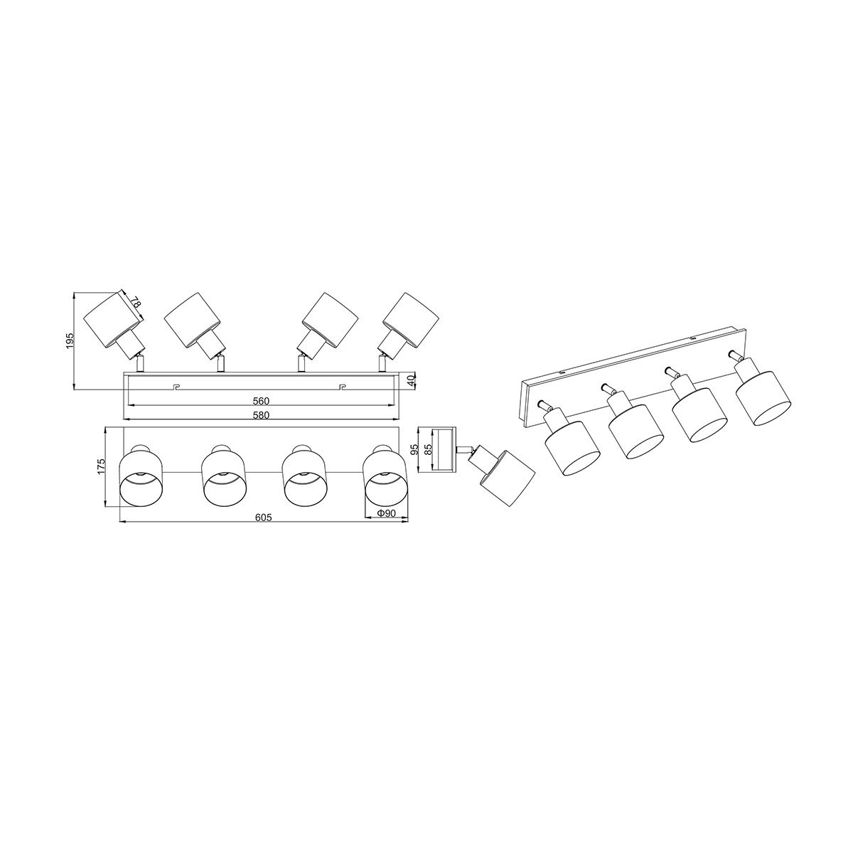 Lampade: Deckenleuchte, 4er Spots, 61 cm x 18 cm – Nuovo (secondo la descrizione) da Kreuzlingen venduto da Smart-Light 5