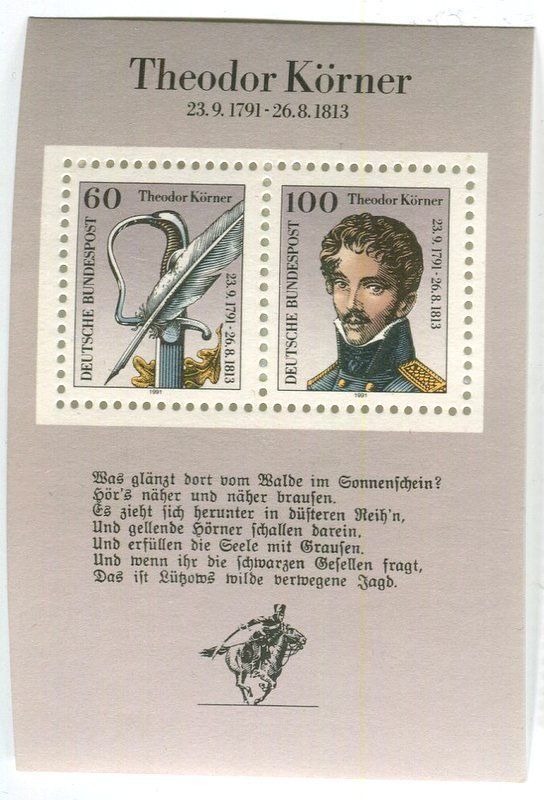 Tutti i francobolli: Block "Theodor Körner". Deutschland – Nuovo e nell'imballaggio originale da Basel venduto da Butsch5