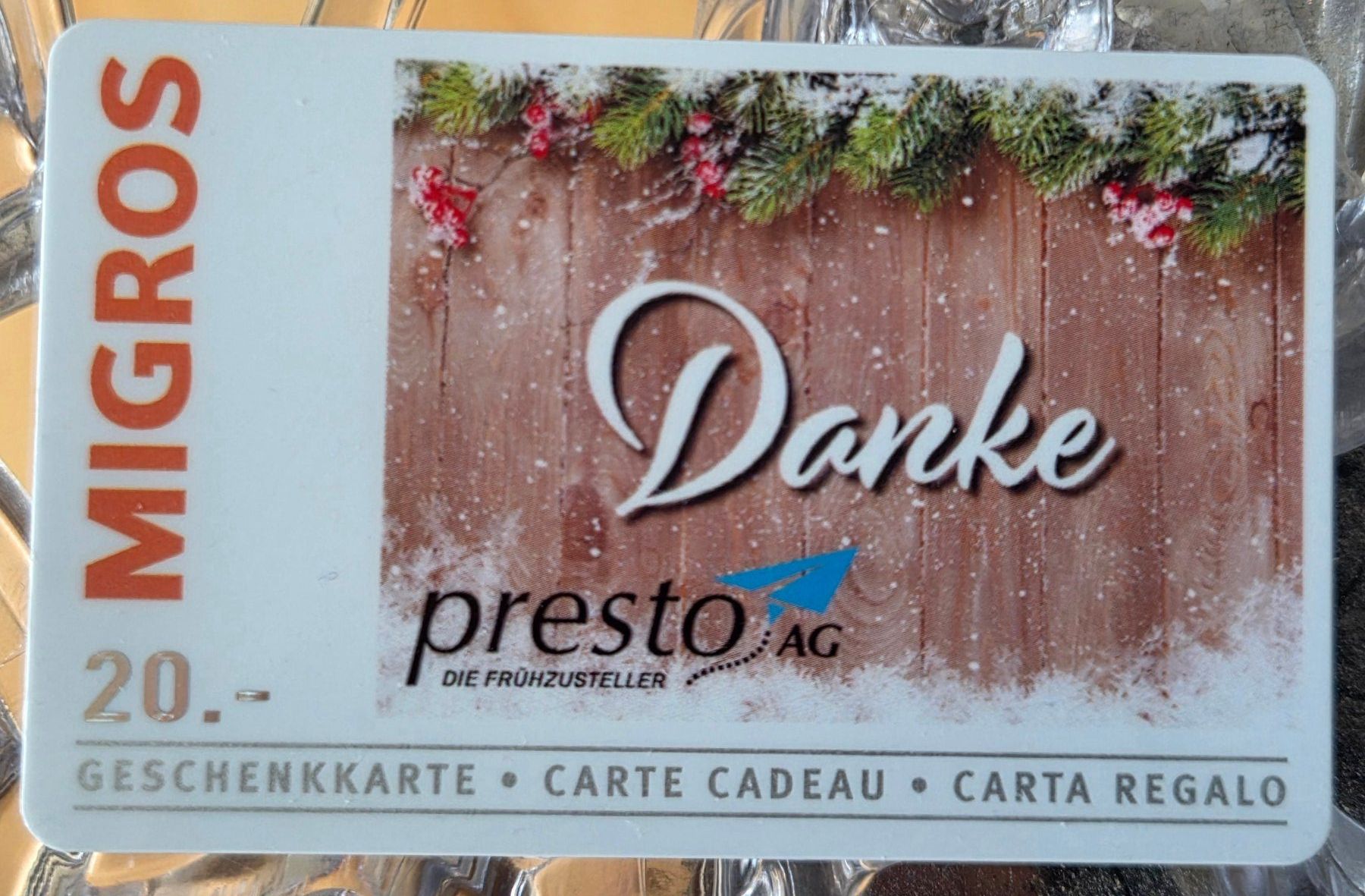 Cartoline: M Geschenkkarte Danke Presto AG – Usato da Gossau SG venduto da oreliefredy