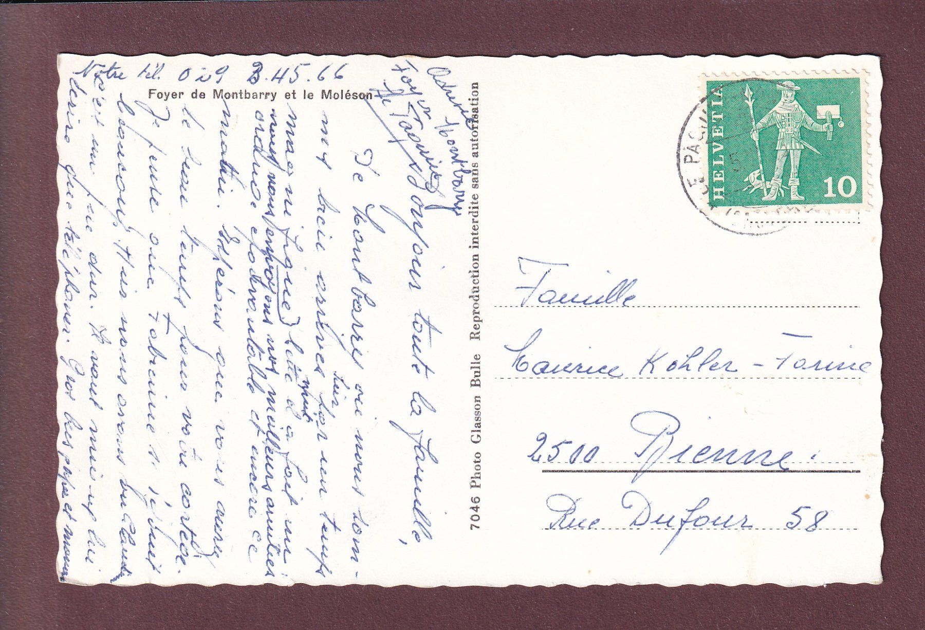 Cartoline postali: Foyer de MONTBARRY - Moléson – Usato da Pully venduto da nicecards 1