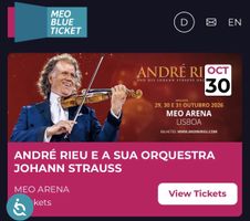 2x Billets VIP - André Rieu MEO Arena Lisboa 30 Oct 2026