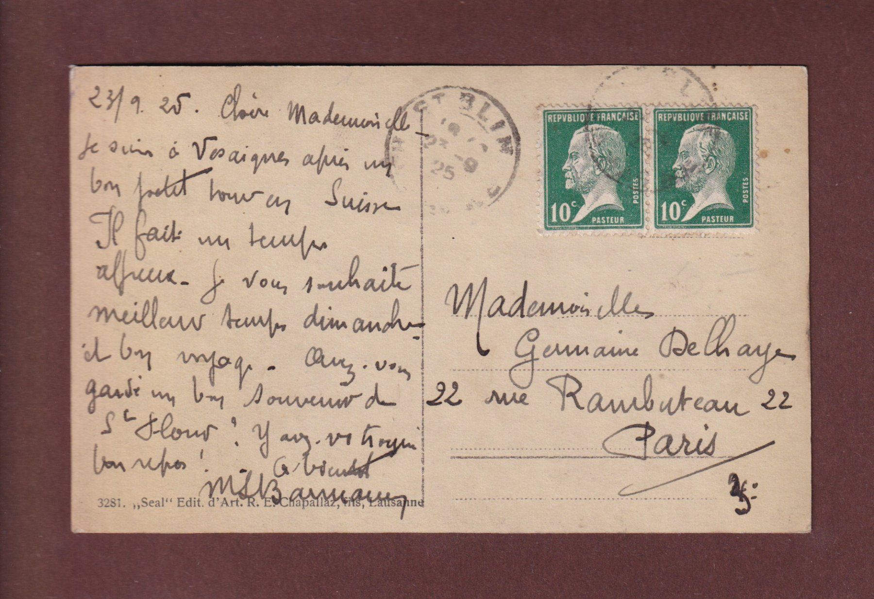 Cartoline postali: LAUSANNE - Vue Partielle - 1925 – Usato da Pully venduto da nicecards 1