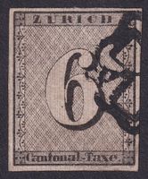 2S, ZÜRICH 6, Type III, 58.Marke, breitrandig mit Attest