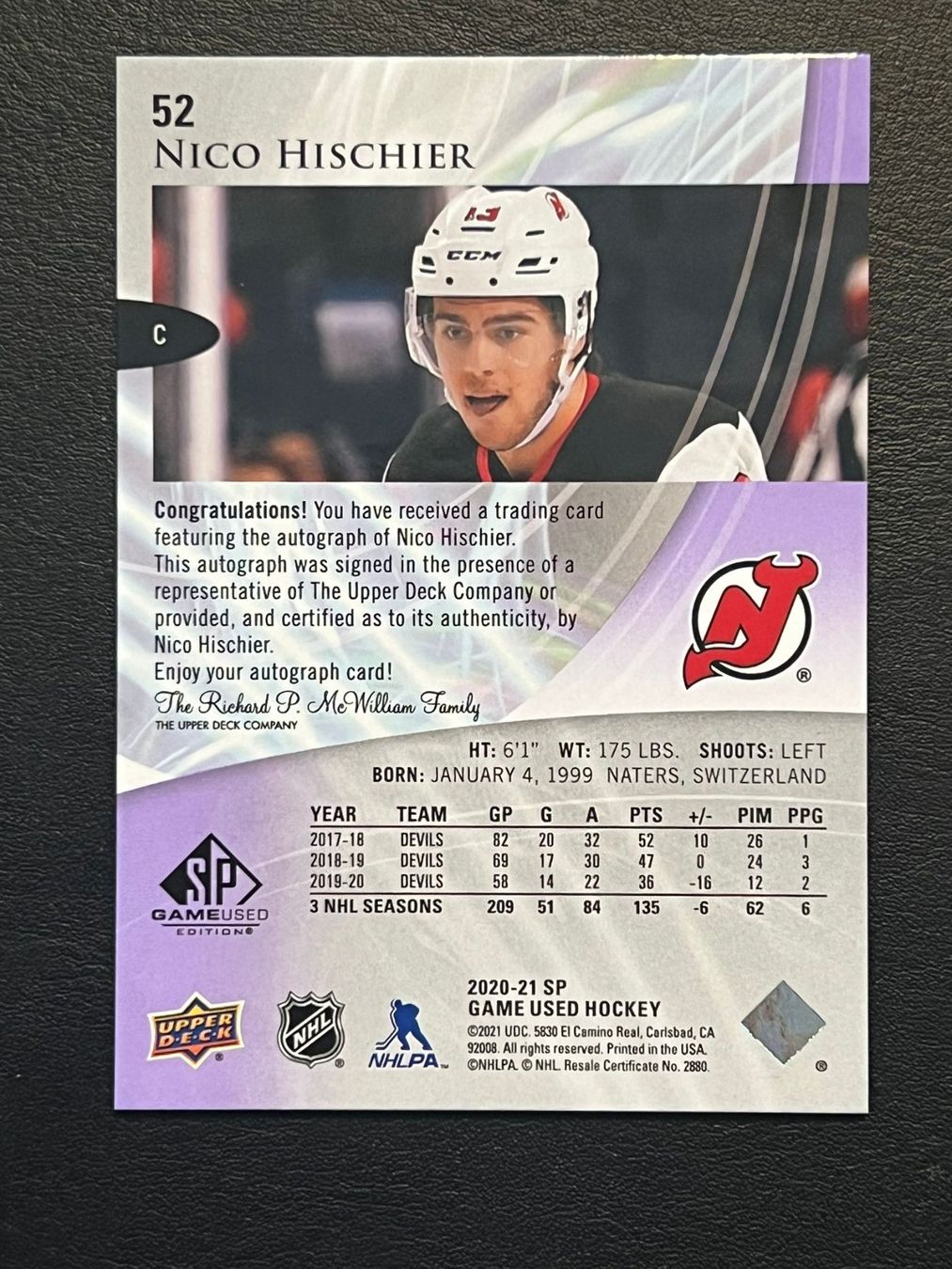NHL Carte collezionabili: Nico Hischier 2020 Auto 2/5 New Jersey Devils – Nuovo (secondo la descrizione) da Möhlin venduto da SwissHockeyCards 1