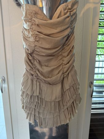 IRO LOUISE Rüschenkleid Gr. M Sommerkleid Beige Leinenlook