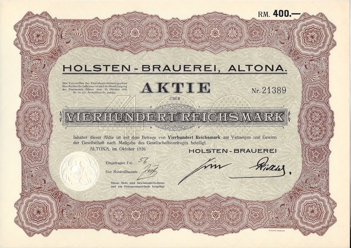 Documenti: Holsten-Brauerei, Altona - 1926 – Usato da Solothurn venduto da Sgasche