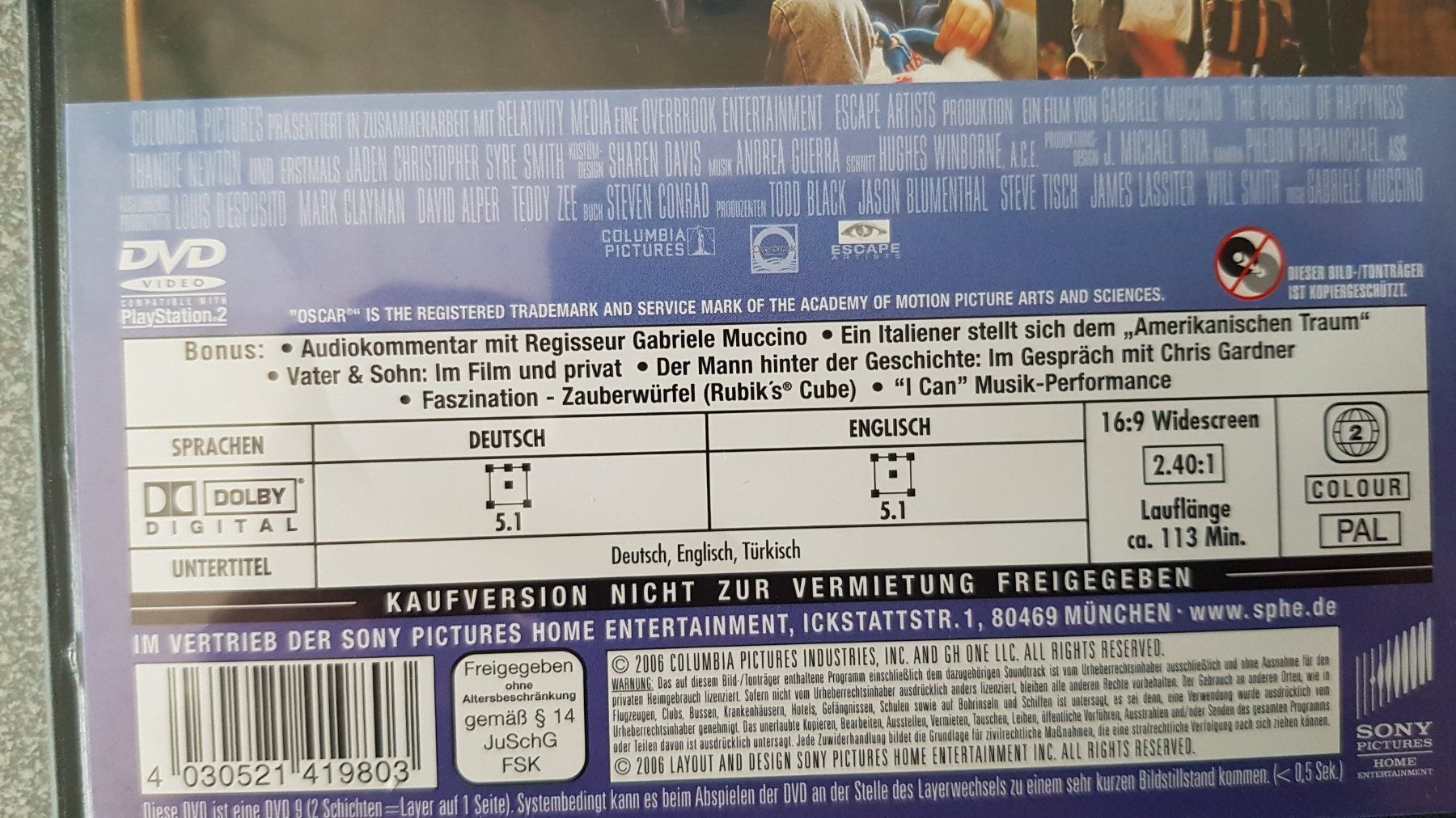 Tutti i DVDs: DVD Das Streben nach Glück / Will Smith – Usato da Oetwil am See venduto da fineli2 1