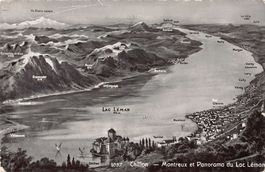 Vogelschau-AK Chillon Montreux Lac Léman vers 1950