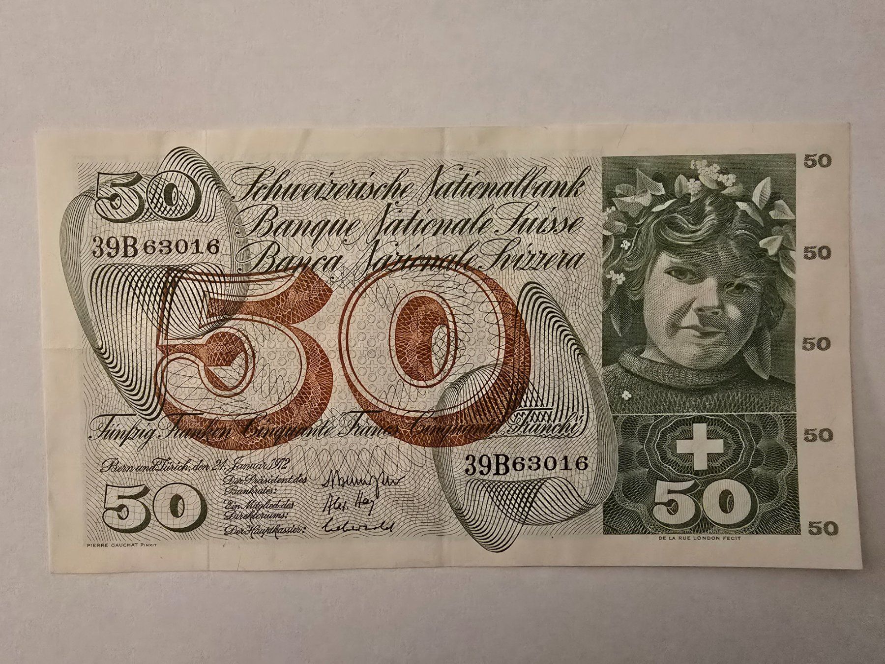 Banknoten: 50 francs suisses 1972, neufs – Neu (gemäss Beschreibung) aus Neuenhof von brasvarela