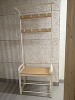 Garderobe mit Sitzbank und Schuhregal Metall Holz hell