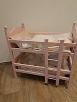Puppen Kajütenbett Holz Rosa mit Zubehör Vintage