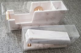 Heftklammergerät + Klebebandabroller Marmor-Rosegold-Optik