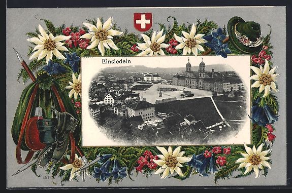 Cartoline postali: Passepartout-AK Einsiedeln, Teilansicht – Usato da Berlin venduto da bartko-reher