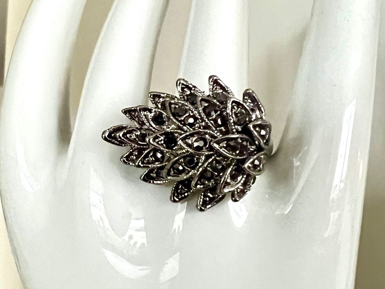 Ringe: Vintage Statement Ring mit funkelnden Markasiten, versilbert – Gebraucht aus Ruswil von artbyhand 5