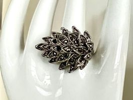 Vintage Statement Ring mit funkelnden Markasiten, versilbert