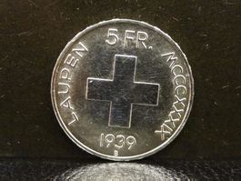 5 Franken Gedenkmünze Silber 1939 LAUPEN