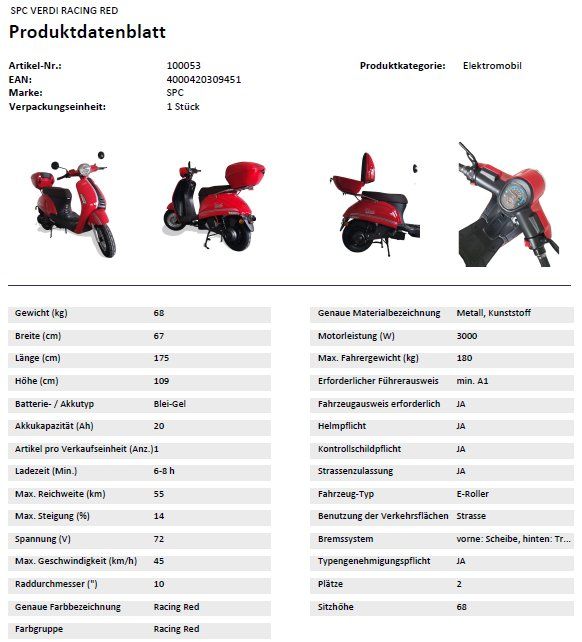 SPC Scooters: E-Roller SPC Verdi 45 kmh – D'occasion à Därligen par hdlupo 7