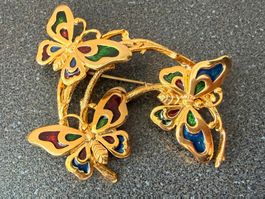 ✨Vintage-Brosche mit emaillierten Schmetterlingen