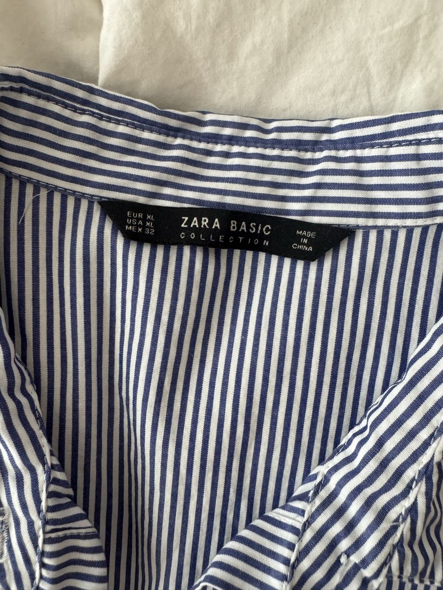 Zara Camicette: Chemise rayée bleue&blanche Zara Basic T.XL broderie rouge – Usato da Genève venduto da lejardindesvetements 3