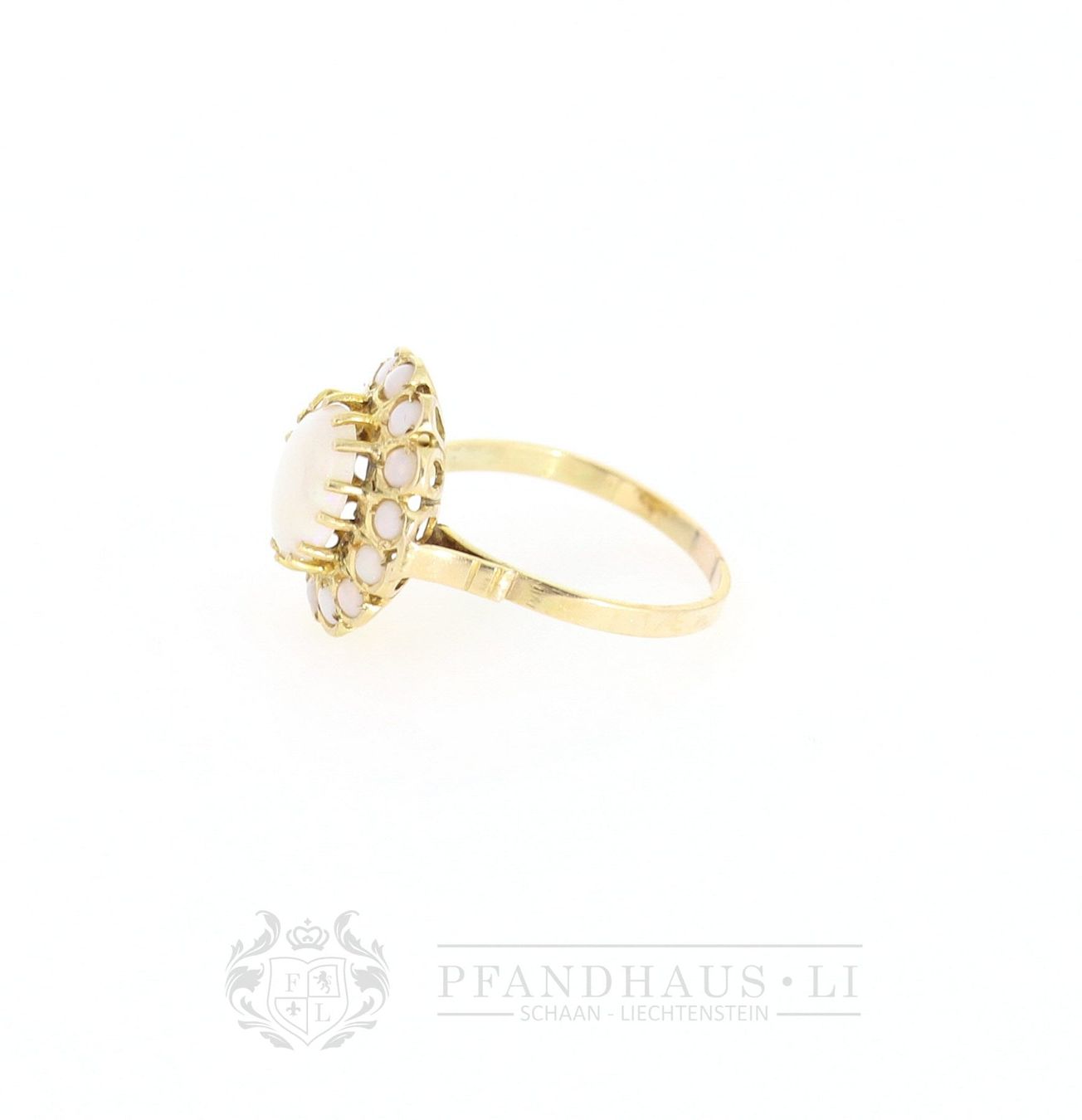 Anelli: LIEBENSWERTER RING AUS 14K GOLD MIT MILCHOPALEN – Usato da Schaan venduto da Pfandhaus-LI 3