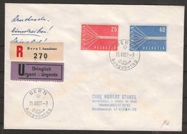 1957 : Europamarken auf Express-R-FDC Bern