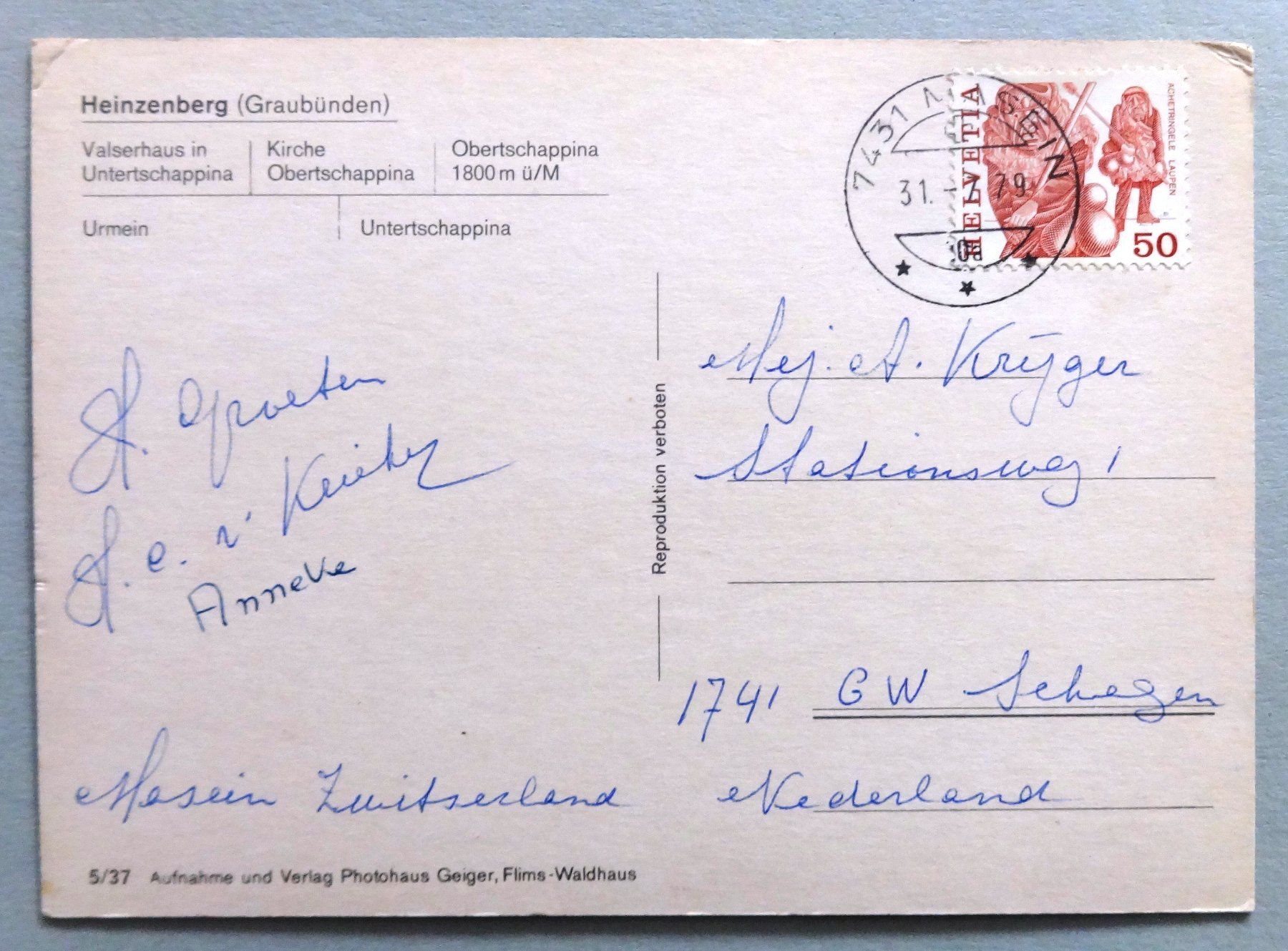 Cartoline postali: Heinzenberg – Difettoso da Fétigny venduto da Billy2miny 1