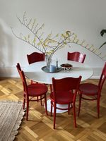 Set von 7 Horgen Glarus Stühle rot lackiert Vintage