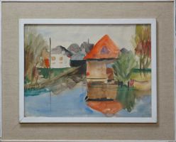 Häuser am Wasser –  Aquarell von Boris Hellmann (1905–1975)
