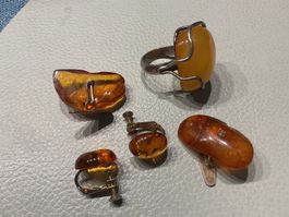 Bernstein Schmuck  Ohrclips Ring Manschettenknöpfe