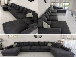Ecksofa grau Stoff U-Form Lounge Sofa guter Zustand