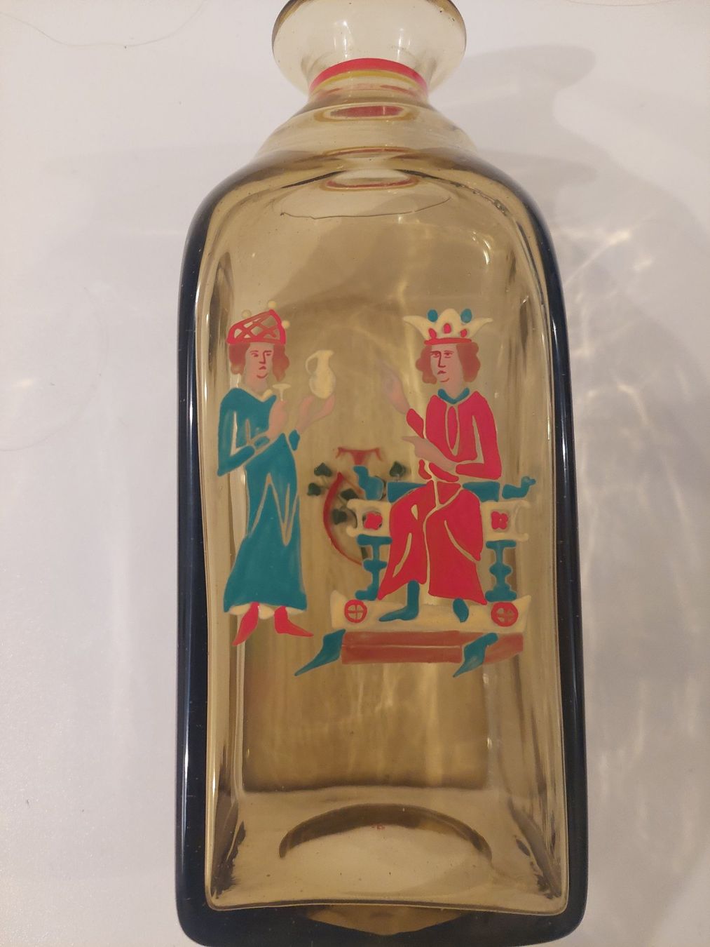 Altro: Alte Schnapsflasche , amber, mit Emailmalerei – Usato da Hergiswil NW venduto da maiette-23.N 8