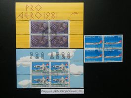 CH Flugpost Nr. F47.-F49 gestempelte Viererblöcke