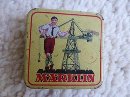 Märklin-Metall-Baukasten,antike Werbe-Schachtel,Kran,Junge