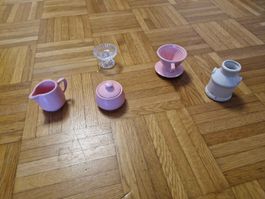 Vintage Keramik Set, für Puppen rosa & weiss,