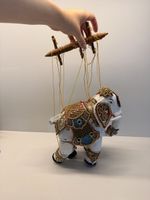Handpuppe Elefant Holz bemalt Vintage Marionette Thailand 