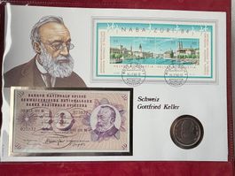 GOTTFRIED KELLER- Münzbrief 15.7.90-Gedenk 5 Fr. 1990 & 10Fr