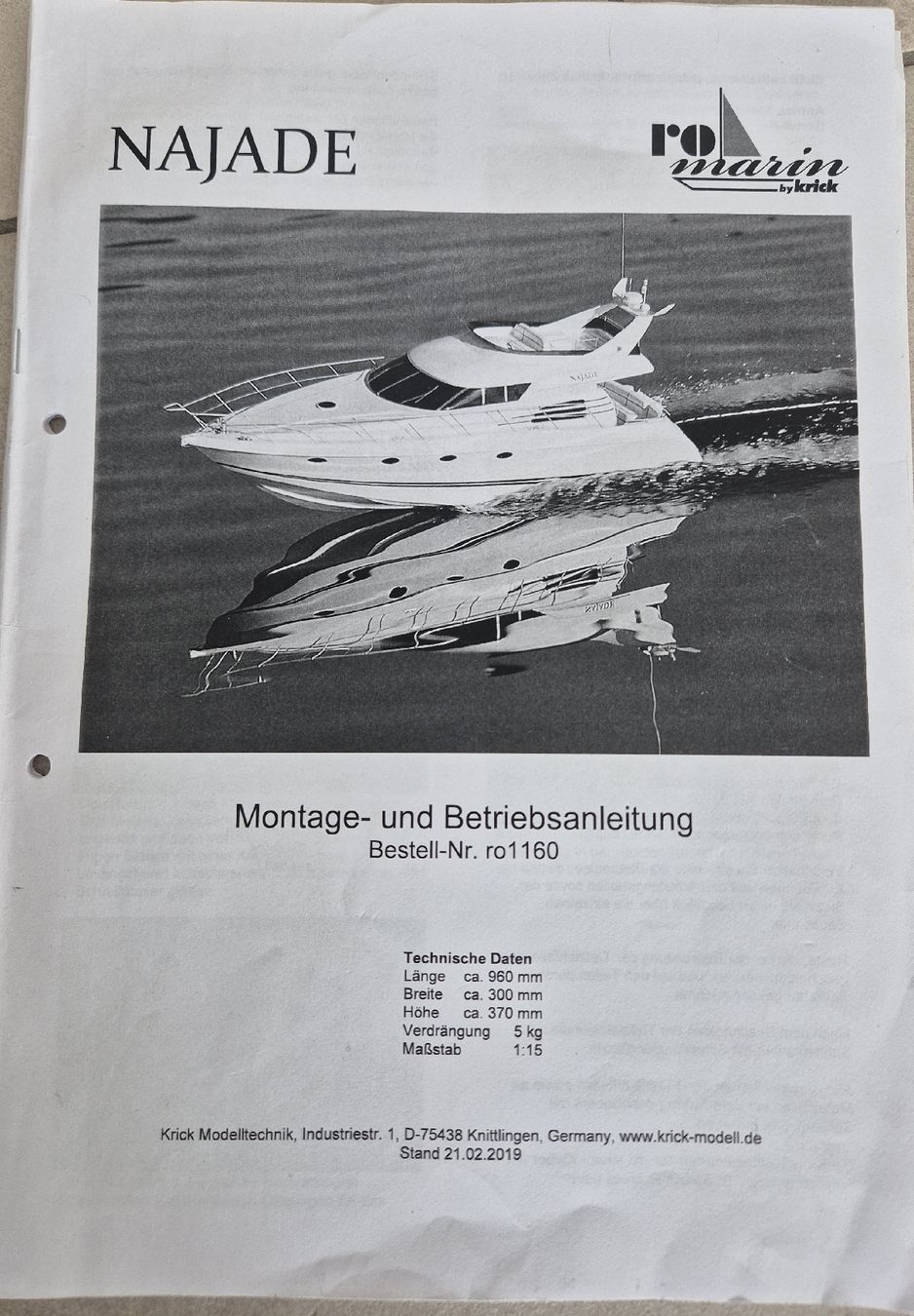 RC Modellbau: Krick Najade Modellboot – Neu (gemäss Beschreibung) aus Muttenz von Rbuser 1