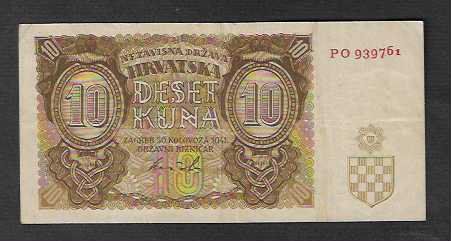 Banconote: Croatia  10  Kuna  1941  Gebraucht – Usato da Gordola venduto da coinsandnotes