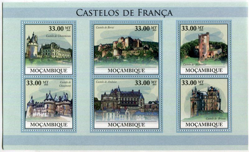 Tutti i francobolli: Block "Schloss Chaumont, Schloss Chenonceau". Mosambik. – Nuovo e nell'imballaggio originale da Basel venduto da Butsch5