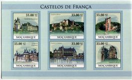Block "Schloss Chaumont, Schloss Chenonceau". Mosambik.