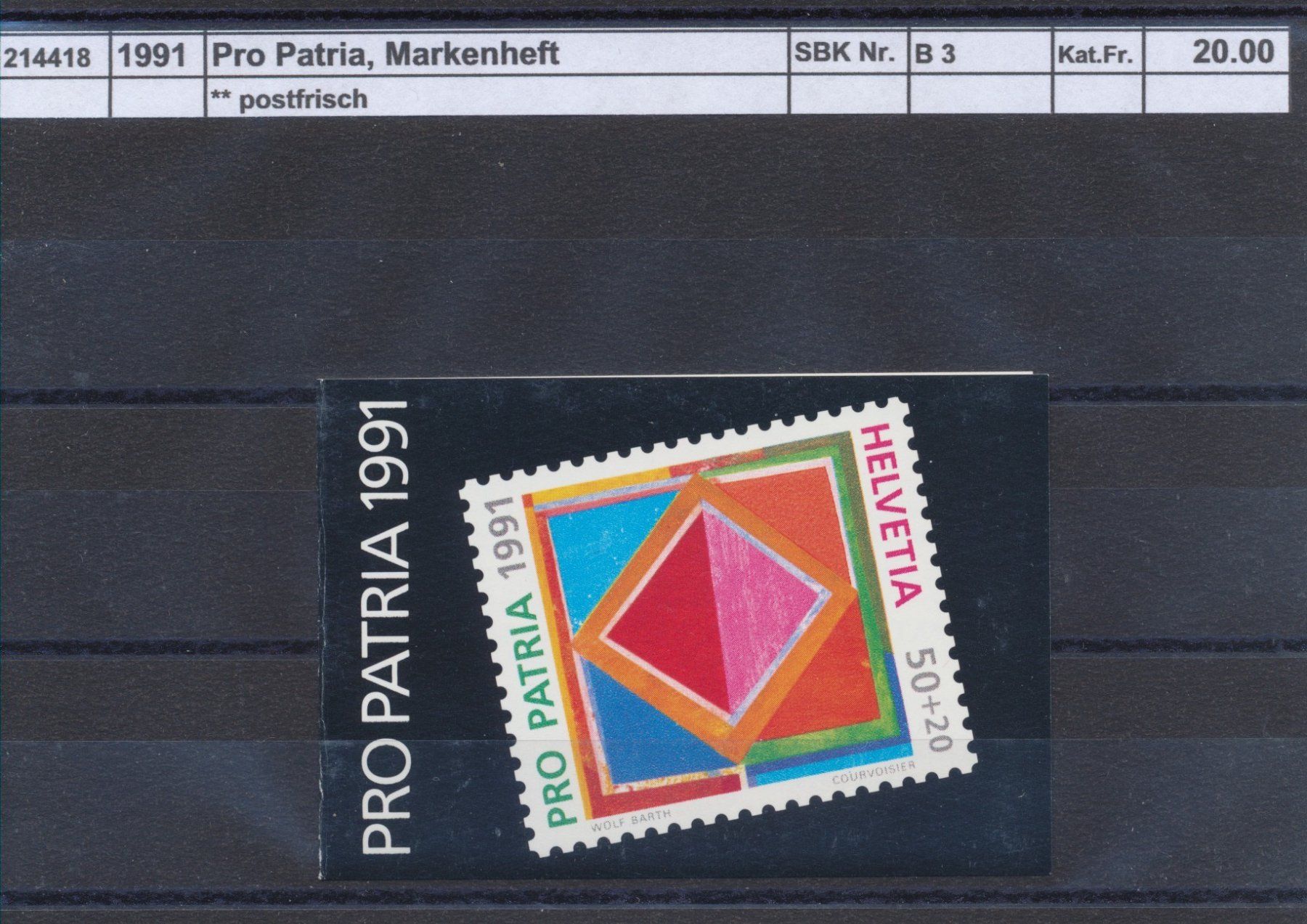 Alle Briefmarken: 1991 Pro Patria, Markenheftchen, ** postfrisch – Neu (gemäss Beschreibung) aus Winterthur von Zupogeru